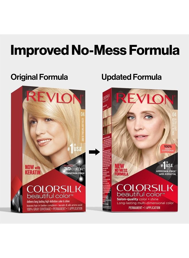 Revlon Permanent Hair Color by Revlon, Permanent Hair Dye, Colorsilk with 100% Gray Coverage, Ammonia-Free, Keratin and Amino Acids, 04 Ultra Light Natural Blonde, 4.4 Oz (Pack of 1) - Image 3