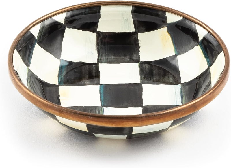 mackenzie childs MACKENZIECHILDS Enamel Dipping Bowl Small Serving Bowl for Entertaining BlackandWhite Courtly Check - Image 1