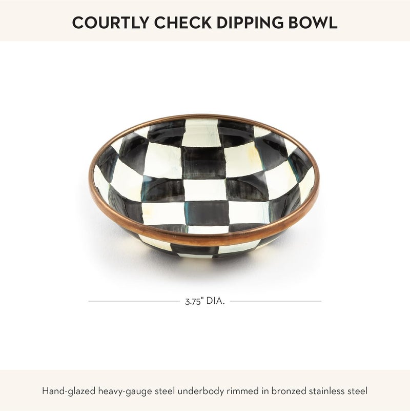 mackenzie childs MACKENZIECHILDS Enamel Dipping Bowl Small Serving Bowl for Entertaining BlackandWhite Courtly Check - Image 4