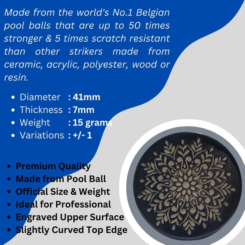 NHD مضرب كاروم محترف 813، مصنوع من كرة بلياردو بلجيكية رقم 1، مضرب كرة بول، مضرب بطولة، مضرب معتمد، الأبعاد 41 مم × 8 مم، الوزن 15 جرام (أسود)، لجميع الأعمار - Image 4