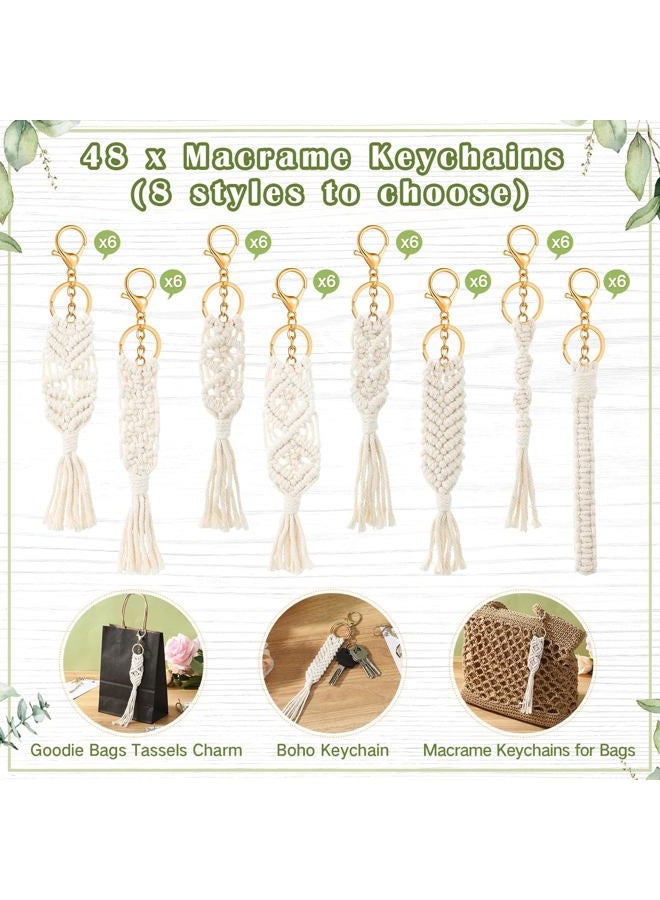 Ecation 48 Sets Baby Shower Favors for Guests Boho Macrame Keychains Bulk Crochet Tassel Key Ring with Cards for Birthday Party Gifts (Boho) - Image 3