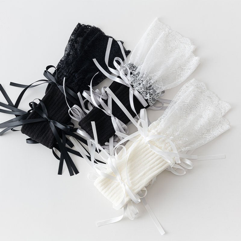 Lace Calf Socks for Women, Soft Girl Lolita Ribbon Bow Pure Lust Style Autumn and Winter Over-The-Knee Stockings - Image 3