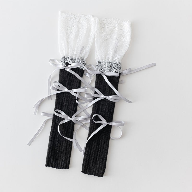 Lace Calf Socks for Women, Soft Girl Lolita Ribbon Bow Pure Lust Style Autumn and Winter Over-The-Knee Stockings - Image 1