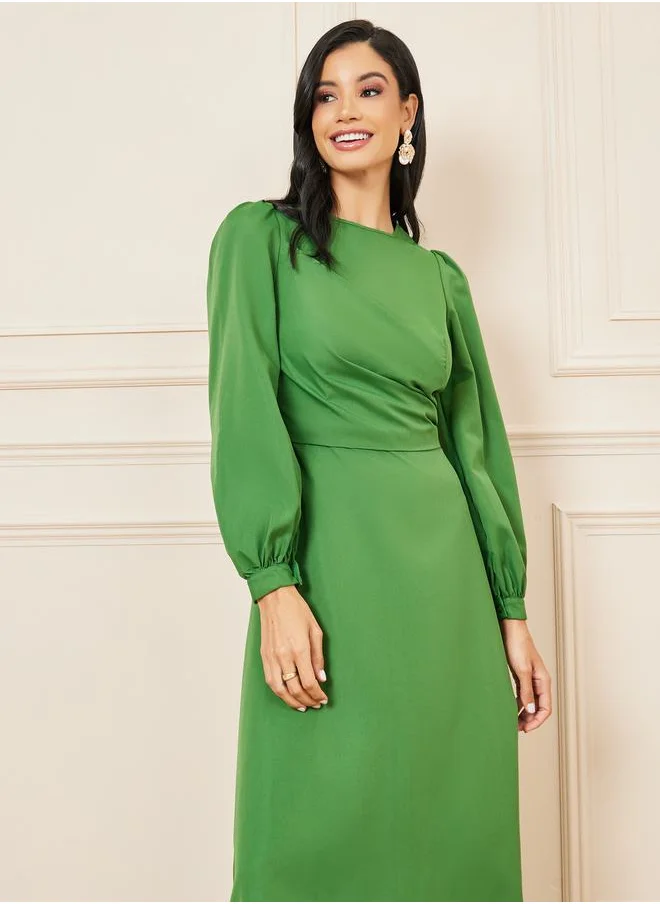 Styli Solid High Neck A-Line Maxi Dress