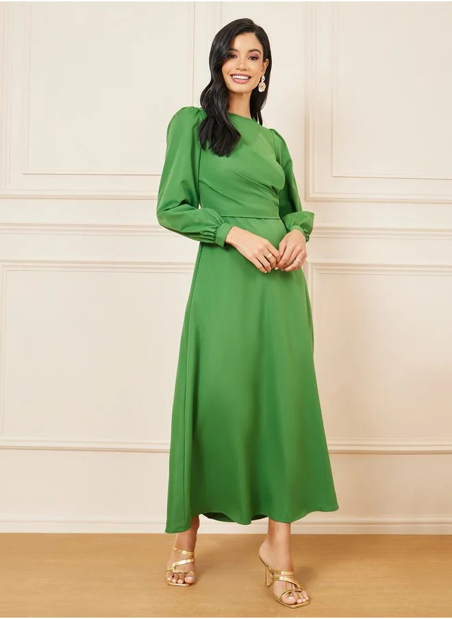 Styli Solid High Neck A-Line Maxi Dress