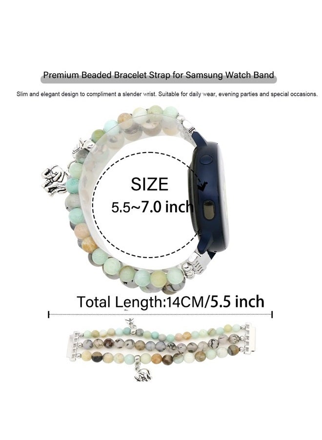 LuReen Beaded Band Compatible with Samsung Galaxy Watch 4 Band 40mm 44mm/Galaxy Watch Active 2 Band/Galaxy Watch 5/Galaxy Watch 5 Pro 45mm, 20mm Natural Stone Bracelet Replacement Band for Women - Image 1