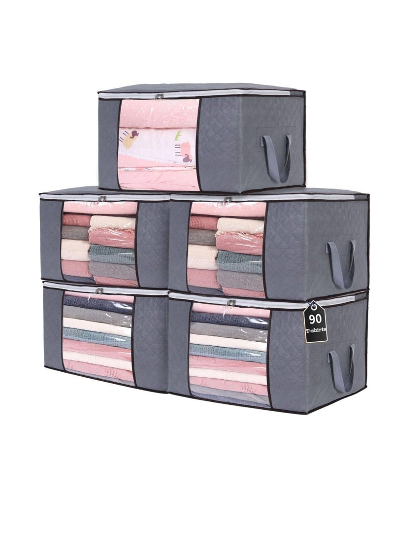 DUNISO 5 Pack Large Storage Bags, 90L Clothes Storage Bins Foldable Closet Organizers Storage Containers with Durable Handles Thick Fabric - Image 1