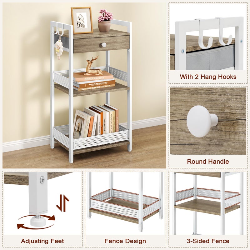 FAVOOSTY 3-Tier Bathroom Ladder Shelf Floor Storage Shelf with Drawer Freestanding Shelving Unit Bookcase End Table for Bathroom Living Room,Balcony-White - Image 4