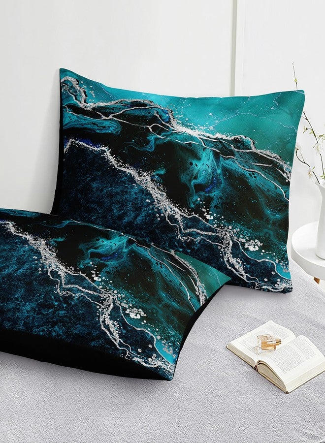 Bedorm Black Marble Comforter Queen Turquoise Blue Bedding Set 3 Pcs Marble Stone Natural Theme Artwork Abstract Comforter Sets Super Soft Cozy Black Bed in A Bag with Comforter and Sheet Set - Image 5