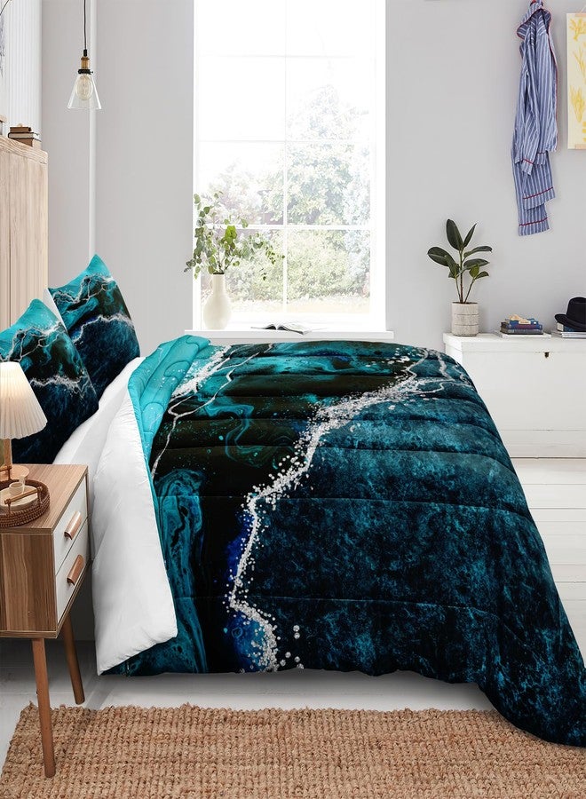 Bedorm Black Marble Comforter Queen Turquoise Blue Bedding Set 3 Pcs Marble Stone Natural Theme Artwork Abstract Comforter Sets Super Soft Cozy Black Bed in A Bag with Comforter and Sheet Set - Image 4