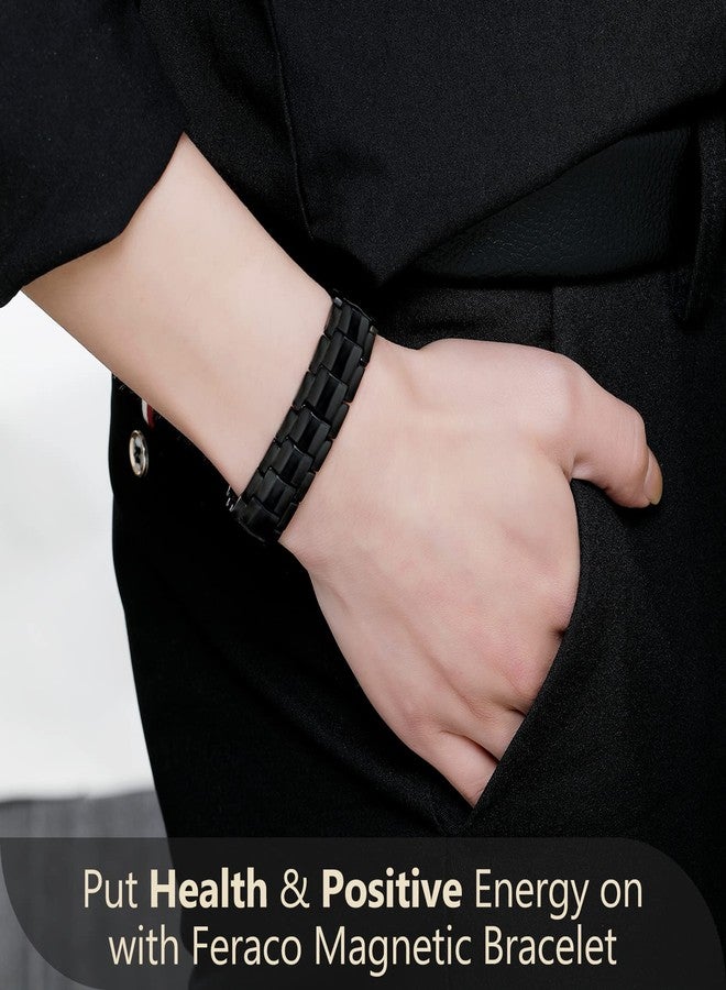 Feraco Magnetic Bracelet for Men Titanium Steel Magnetic Bracelet for Men with Double Row Magnets Adjustable (Black) - Image 4