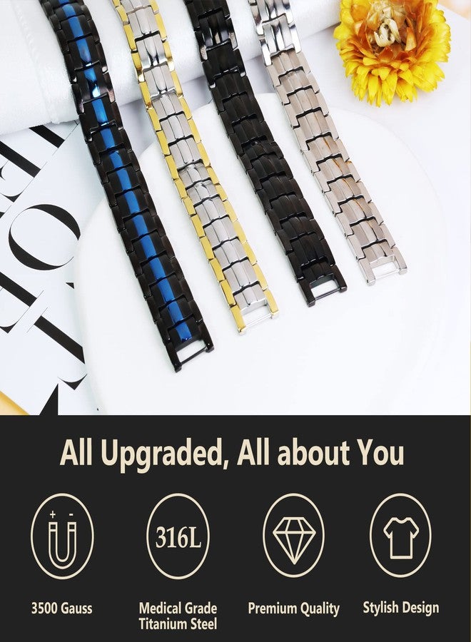 Feraco Magnetic Bracelet for Men Titanium Steel Magnetic Bracelet for Men with Double Row Magnets Adjustable (Black) - Image 3