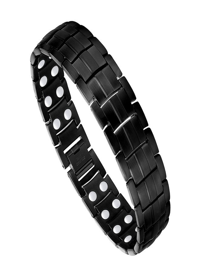 Feraco Magnetic Bracelet for Men Titanium Steel Magnetic Bracelet for Men with Double Row Magnets Adjustable (Black) - Image 1