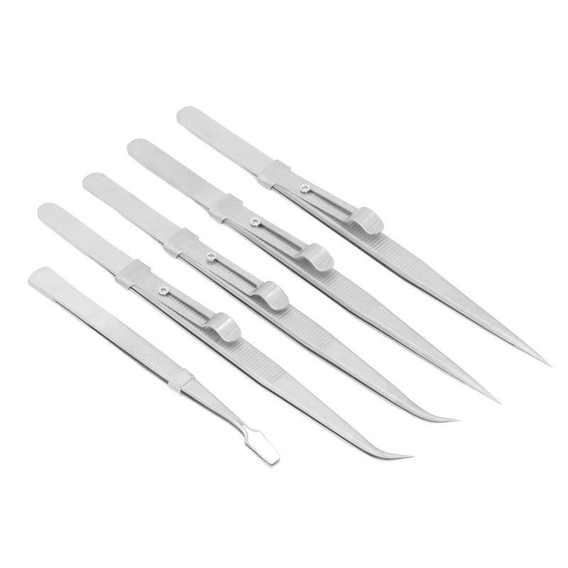 Stainless Steel Tweezers Set 5-Piece Anti Static High Accuracy Comfortable Grip Curved Straight Flat Tweezers for Electronics Repair Jewelry Making Crafts - Image 5