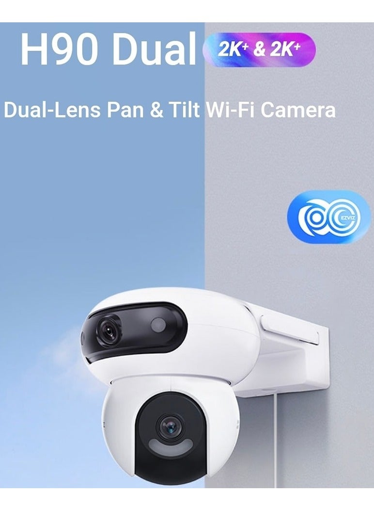 EZVIZ H90 Dual 2K+ Dual-Lens Pan & Tilt Wi-Fi Camera with 360° Coverage, 2K+ Resolution (2880×1620), AI Human & Vehicle Detection, Auto Smart Tracking, 30m IR Night Vision, Two-Way Audio, Cloud & MicroSD Storage (Up to 512GB), IP65 Weatherproof, H.265 Compression, Smart Integration with Google Assistant & Amazon Alexa | CS-H90-R100-8H44WKFL - Image 1