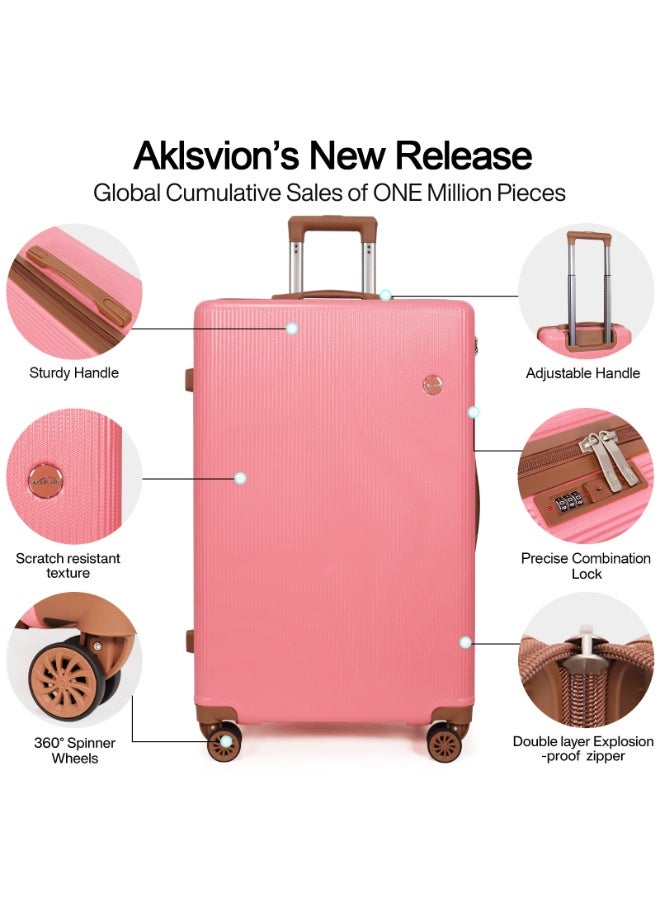 أكلسفيون حقيبة الأمتعة الأمتعة مجموعة 3 قطع حقيبة سفر ترولي للجنسين مع ألوان زاهية النمط الحضري 20/24/28 بوصة الوردي - Image 3