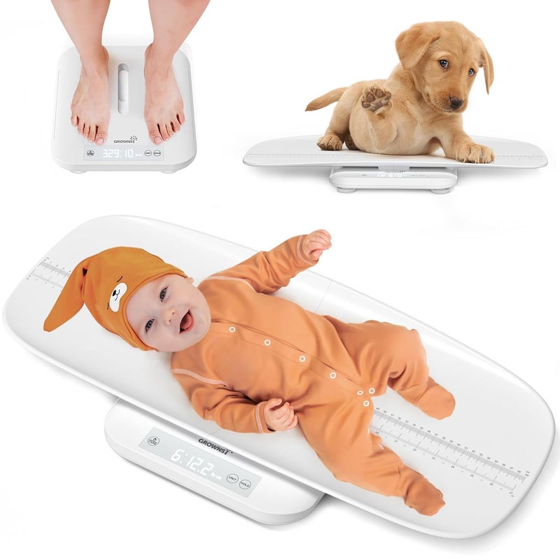 GROWNSY Baby Scale Multifunctional Baby Weight Scale Pet Scale for Puppy Cat Adult Scale Up to 330lbs Accurate Digital Scale with Hold Function 27inch Height Measurement 5 Units LED Screen 