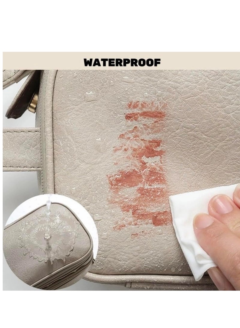 Excefore Large Capacity Travel Makeup Bag, Portable Toiletry Cosmetic Bag, Makeup Case Organizer with Dividers and Handle, Waterproof Leather Skincare Bag for Women, Makeup Storage Bag for Daily Use - Image 5