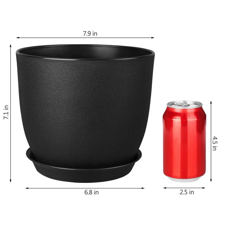 Ferlypote Plant Pots 8 Inch Set of 2, Flower Pots with Multi Mesh Drainage Holes, Planters for Indoor Outdoor Garden Plants and Flowers (Black) - Image 3