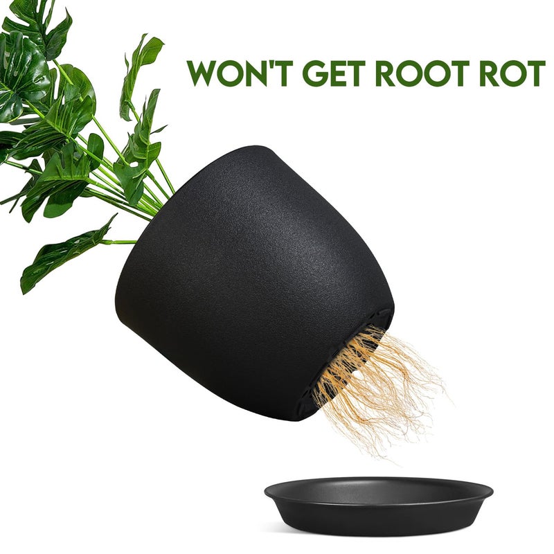 Ferlypote Plant Pots 8 Inch Set of 2, Flower Pots with Multi Mesh Drainage Holes, Planters for Indoor Outdoor Garden Plants and Flowers (Black) - Image 2
