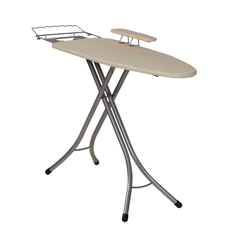 Household Essentials Household Essentials Wide Mega Ironing Board 4Leg Steel Top Pressing Station HeatResistant Fiber Pad and Cotton Cover Silver Frame 