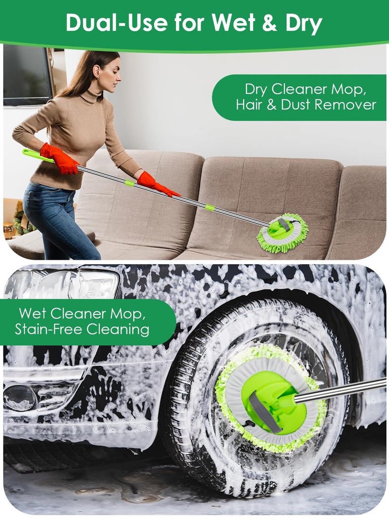 WillingHeart 2 in 1 Lightweight Wall Cleaner Mop with Long Handle 75" 190cm Ceiling Duster Lint-Free Chenille Fiber Mop for Kitchen Baseboard Floor Glass Window Roof Cleaning Washer Scrubber Brush Tool Wet Dry Use - Image 5