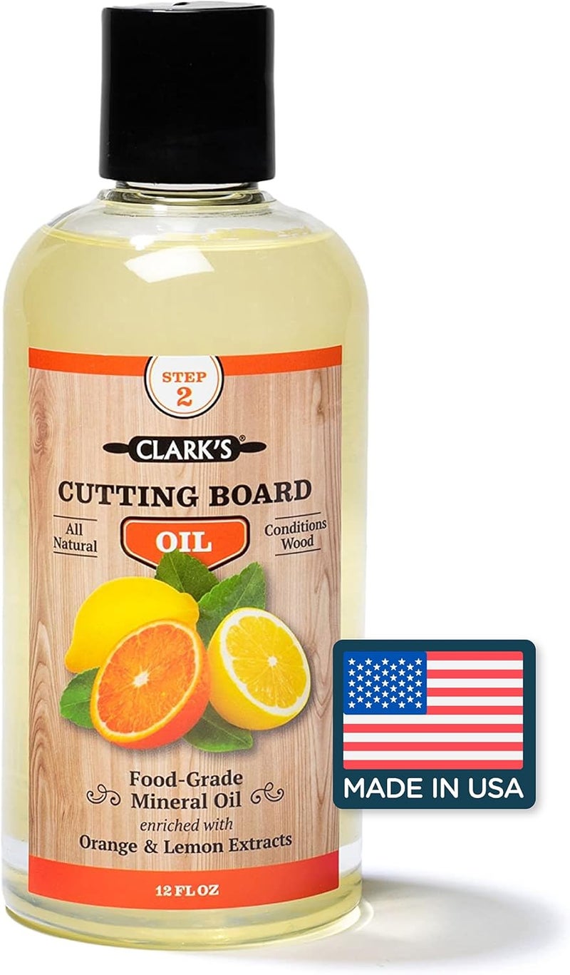 clarks Cutting Board Oil - Food Grade Mineral Oil for Cutting Board - Enriched with Lemon and Orange Oils - Butcher Block Oil and Conditioner - Mineral Oil - Restores and Protects All Wood - 12oz - Image 1