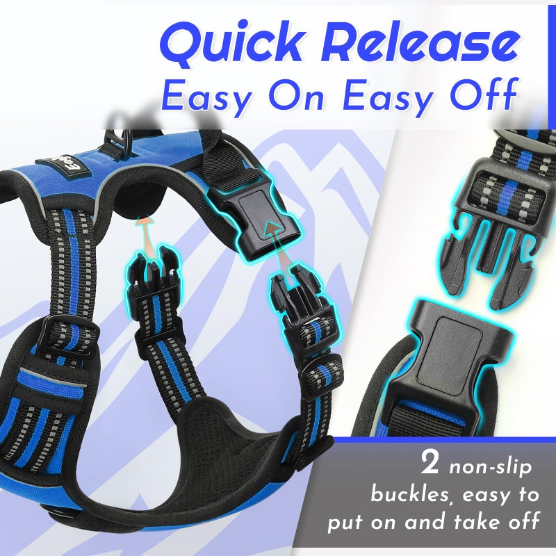 Eagloo Dog Harness for Large Dogs, No Pull Service Vest with Reflective Strips and Control Handle, Adjustable and Comfortable for Walking, No Choke Pet Harness with 2 Metal Rings, Blue, L - Image 5