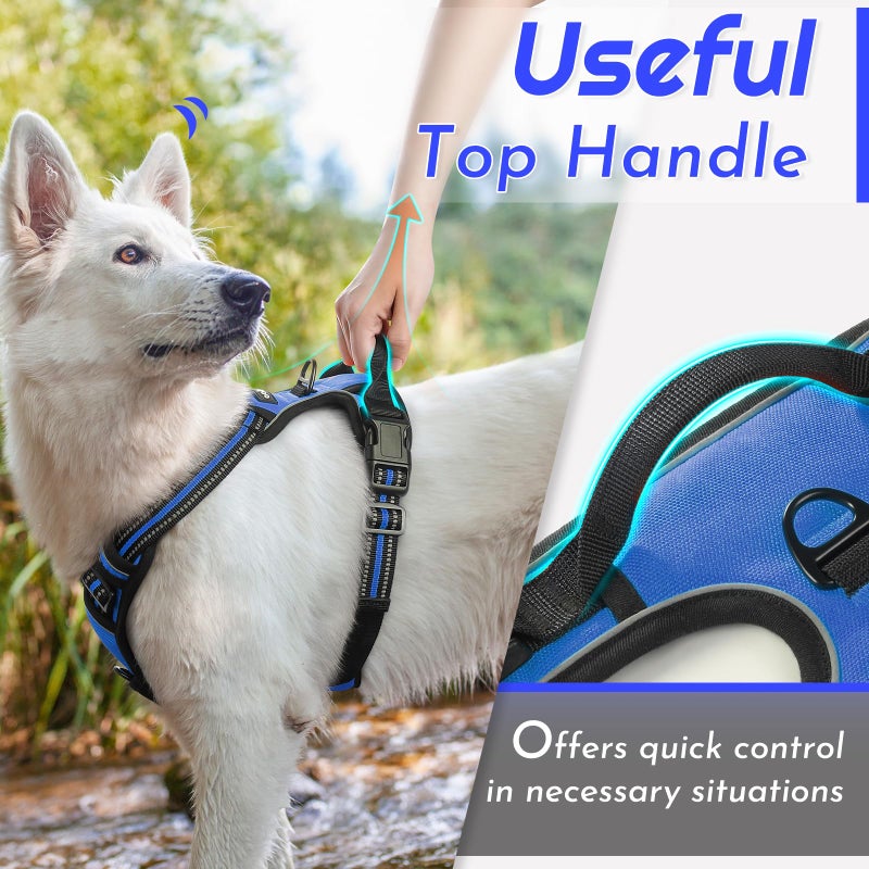 Eagloo Dog Harness for Large Dogs, No Pull Service Vest with Reflective Strips and Control Handle, Adjustable and Comfortable for Walking, No Choke Pet Harness with 2 Metal Rings, Blue, L - Image 4