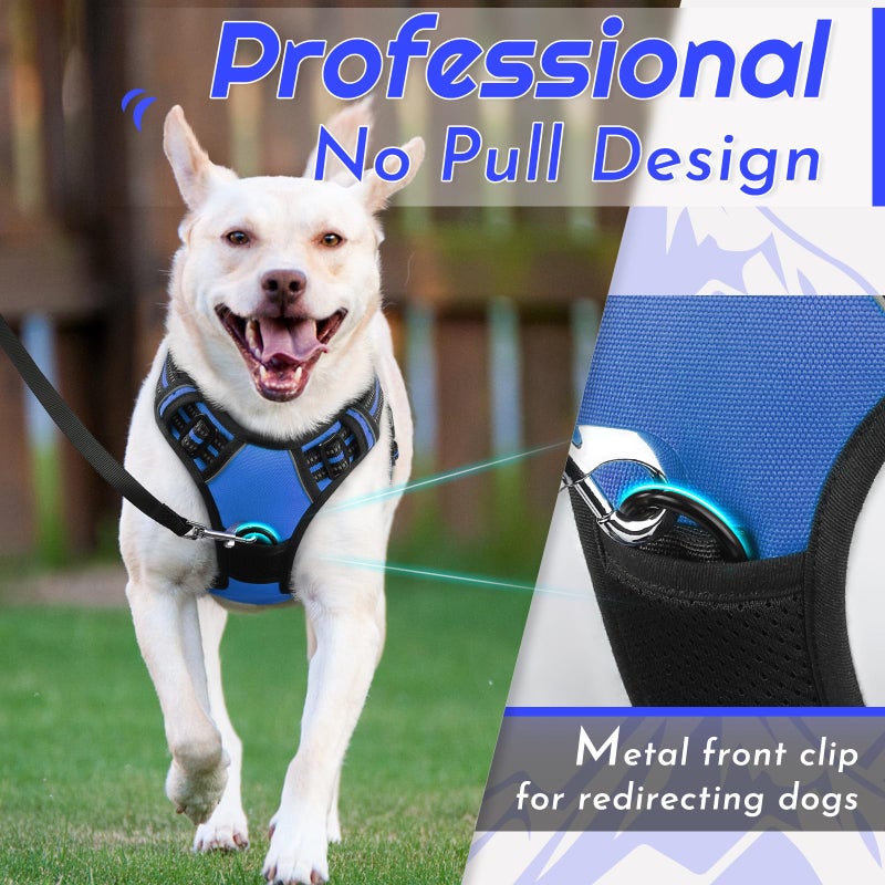 Eagloo Dog Harness for Large Dogs, No Pull Service Vest with Reflective Strips and Control Handle, Adjustable and Comfortable for Walking, No Choke Pet Harness with 2 Metal Rings, Blue, L - Image 2