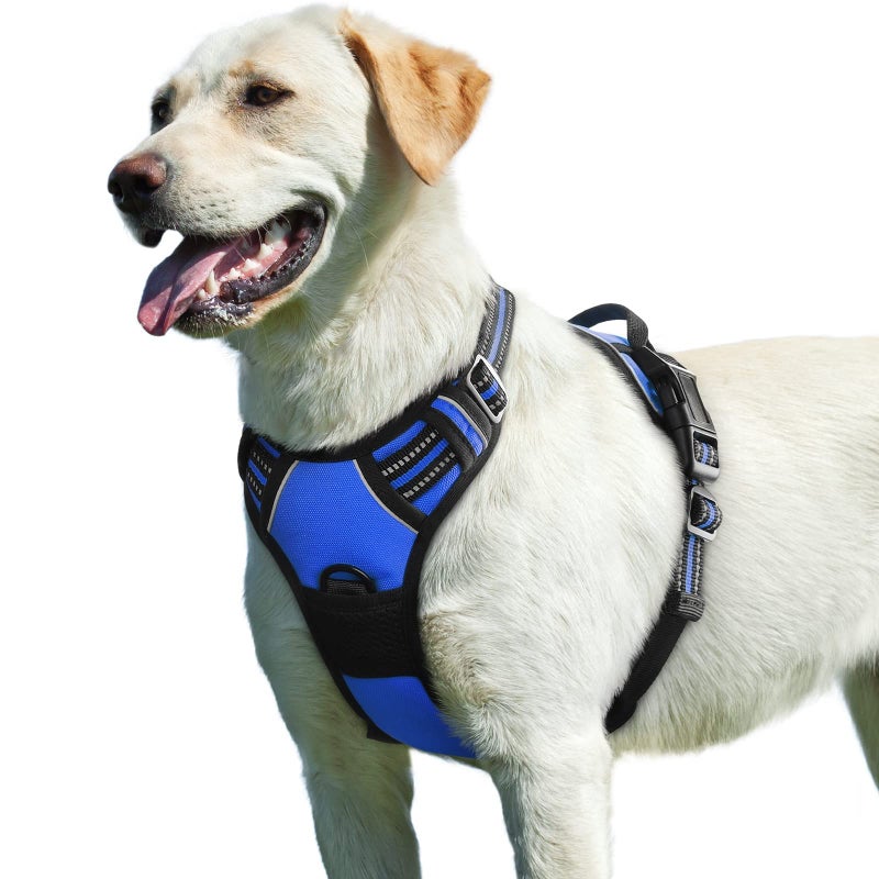 Eagloo Dog Harness for Large Dogs, No Pull Service Vest with Reflective Strips and Control Handle, Adjustable and Comfortable for Walking, No Choke Pet Harness with 2 Metal Rings, Blue, L - Image 1