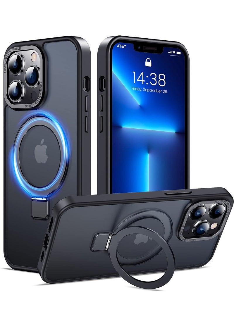 TEAM LUXURY iPhone 13 Pro Magnetic Case with Invisible Stand, Compatible with MagSafe Shockproof Protection Cover, Translucent Matte Slim Phone Case with Magnet for Apple 13 Pro (2021)(Black)  - Image 1