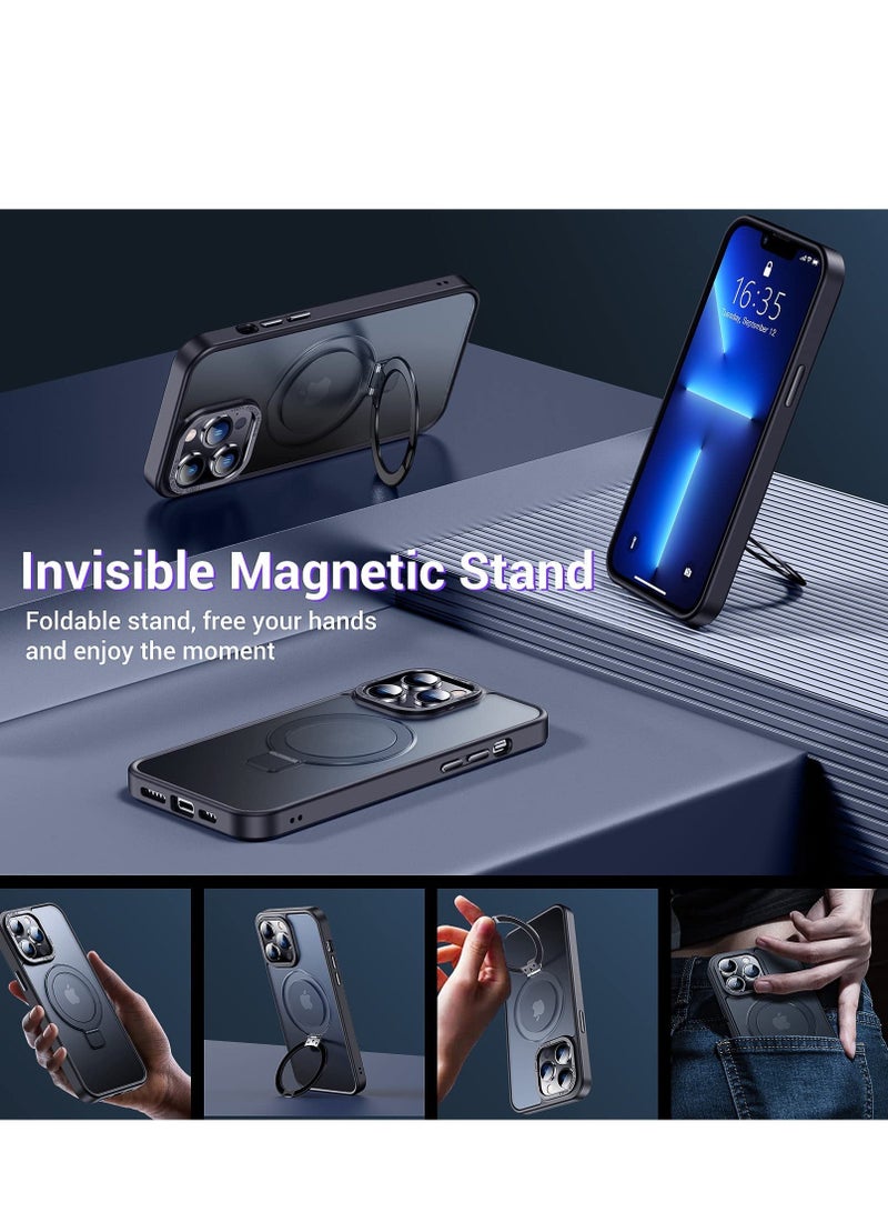 TEAM LUXURY iPhone 13 Pro Magnetic Case with Invisible Stand, Compatible with MagSafe Shockproof Protection Cover, Translucent Matte Slim Phone Case with Magnet for Apple 13 Pro (2021)(Black)  - Image 4