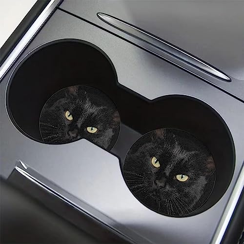 AFPANQZ Black Cat Eyes Car Coasters for Cup Holders Absorbent 2 Pack, Car Cup Holder Coaster Auto Accessories for Women Cup Coaster to Keep Cupholder Clean Non Slip Rubber Black - Image 4