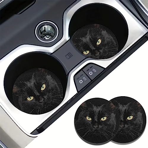 AFPANQZ Black Cat Eyes Car Coasters for Cup Holders Absorbent 2 Pack, Car Cup Holder Coaster Auto Accessories for Women Cup Coaster to Keep Cupholder Clean Non Slip Rubber Black - Image 3