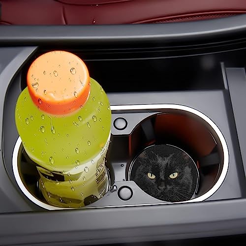 AFPANQZ Black Cat Eyes Car Coasters for Cup Holders Absorbent 2 Pack, Car Cup Holder Coaster Auto Accessories for Women Cup Coaster to Keep Cupholder Clean Non Slip Rubber Black - Image 5
