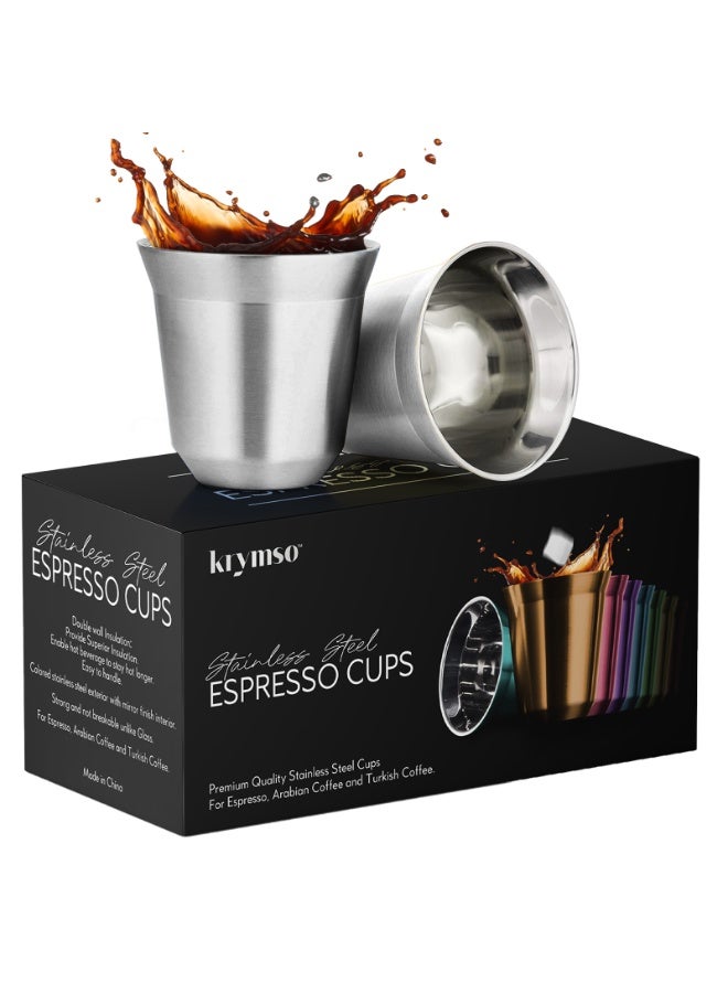 KRYMSO 80ml Espresso Cups, Double Wall Vacuum Insulted Stainless Steel Coffee Cup Set for Espresso, Turkish Coffee, Arabian Coffee and Tea, 2 Pack - Image 1