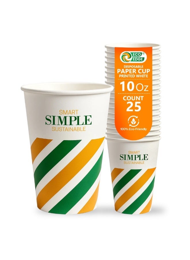 EcoEdge 10 Oz Disposable Heavy-Duty Party Paper Cups (Pack of 25) | For Tea, Coffee or Iced Beverages | Leakproof, Strong, Stackable, Sturdy | Plastic, Chemical and BPA Free Cups | 100% Compostable - Image 1