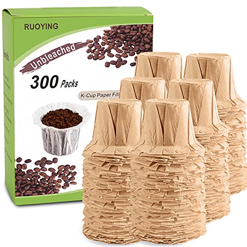RUOYING K cup Coffee Paper Filters with Lid Disposable for Reusable K Cups Disposable Keurig K Cup Filters Fits All Keurig Single Serve Filter Brands 300 NO Lid