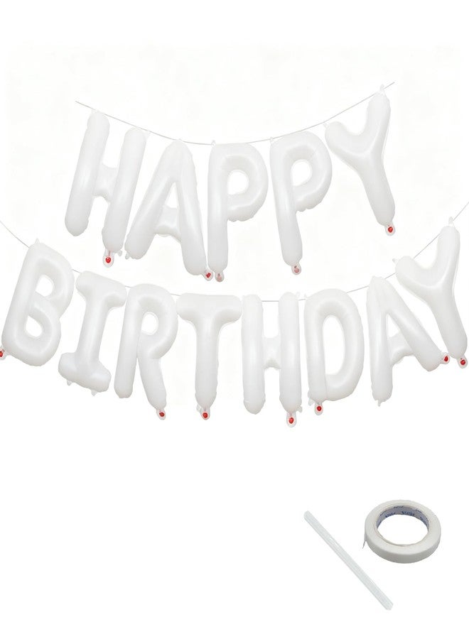 K.E.J. White Happy Birthday Balloon Banner 16 Inch - White Birthday Decorations Happy Birthday Sign Reusable Foil Letters Balloons Suitable for Men, Women Party Decorations,Birthday Decor Party Supplies - Image 1