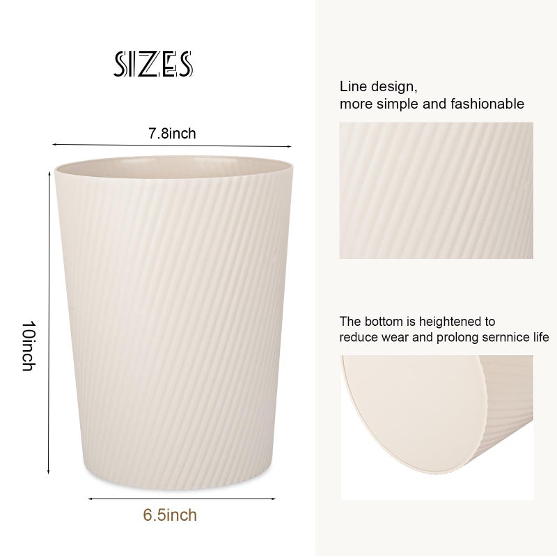 UUJOLY Small Trash Can Wastebasket Garbage Can Container Bins for Bathrooms, Laundry Room, Kitchens, Offices, Kids Rooms, Dorms (Beige) - Image 2