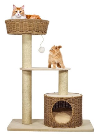 Cat tree Rattan design furniture with basket perch, Scratching post and cozy cat bed, Multi-layer cat activity tower for indoor cat, Durable and safety 96 cm H (Beige color) - pzsku/Z5A25DE7227D870A00296Z/45/_/1707068457/e59d66f5-2850-4485-b8f5-29ad8dd19b05