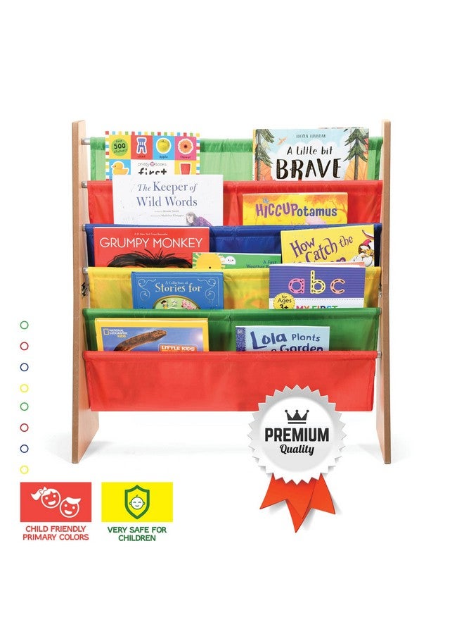 Sagler Sagler Toddler Book Shelf Organizer - Wooden Kids Book Case Storage & Magazine Rack with 5 Multicolored Nylon Fabric Shelves - Easy-to-Reach Kids Bookshelf for Nursery, Bedroom, Playroom, Classroom  - Image 5