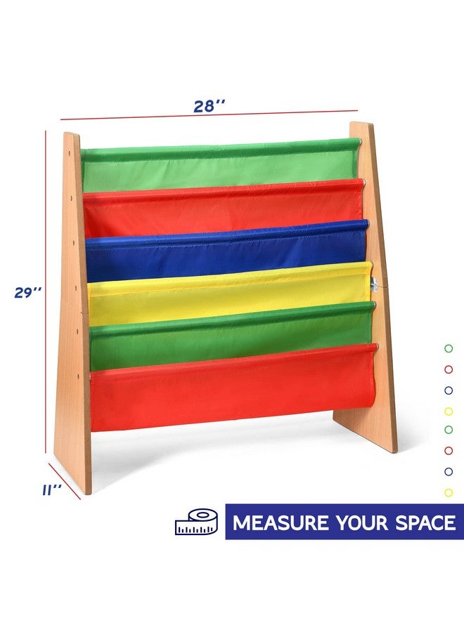 Sagler Sagler Toddler Book Shelf Organizer - Wooden Kids Book Case Storage & Magazine Rack with 5 Multicolored Nylon Fabric Shelves - Easy-to-Reach Kids Bookshelf for Nursery, Bedroom, Playroom, Classroom  - Image 2