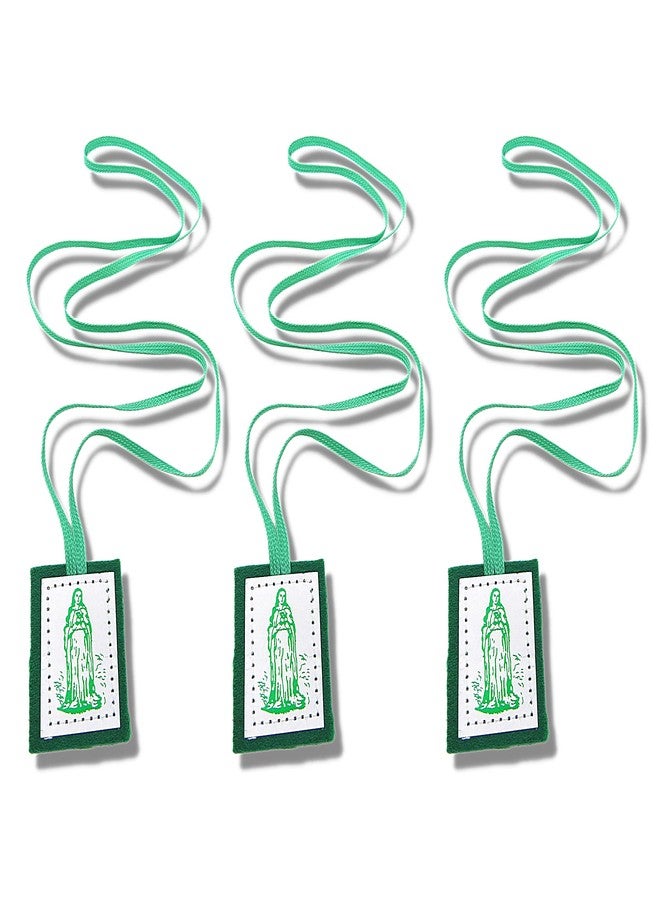 Needzo Wool-Backed Green Scapulars Catholic, Single Paneled Scapular with Image of The Burning Heart and Blessed Virgin Mary, 17.25 - Image 1
