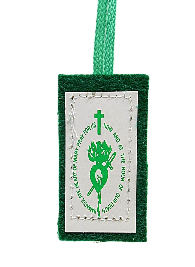 Needzo Wool-Backed Green Scapulars Catholic, Single Paneled Scapular with Image of The Burning Heart and Blessed Virgin Mary, 17.25 - Image 4