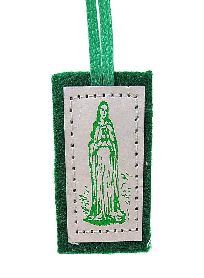 Needzo Wool-Backed Green Scapulars Catholic, Single Paneled Scapular with Image of The Burning Heart and Blessed Virgin Mary, 17.25 - Image 3