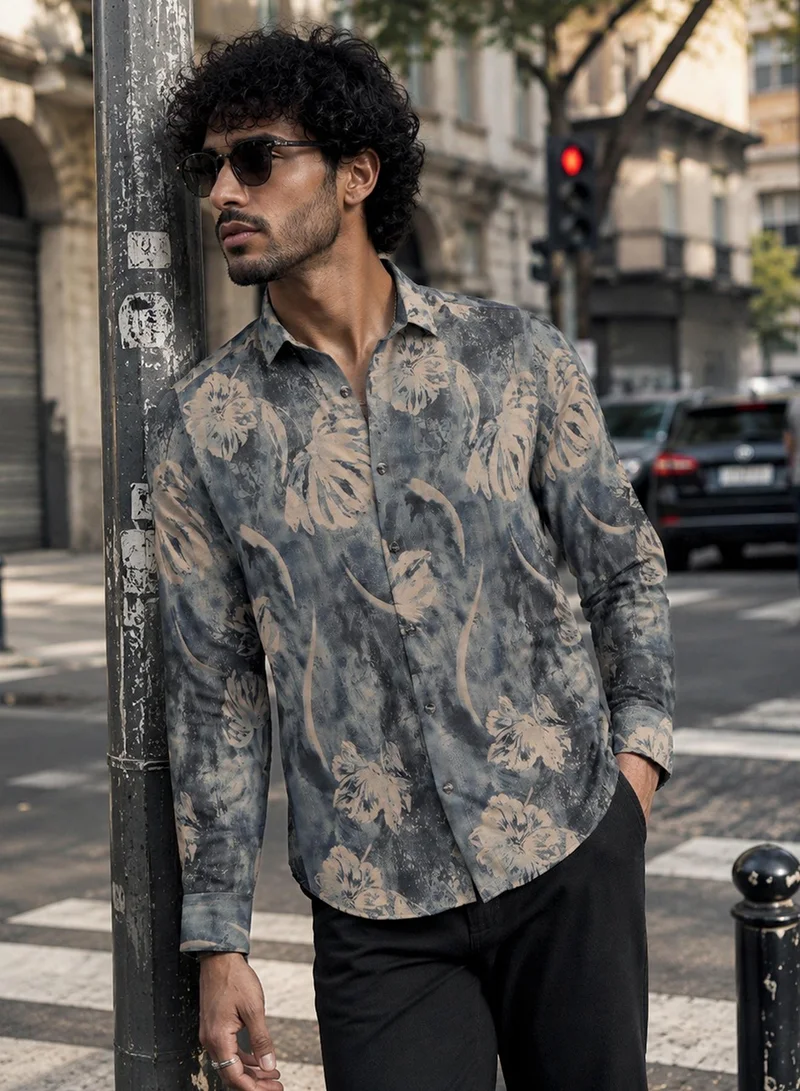 CAHOOT Men's Multi Floral Regular Shirt For Casual Wear | Collared Neck | Long Sleeve | Button Closure | Polyester Shirt Crafted With Comfort Fit For Everyday Wear (125801)