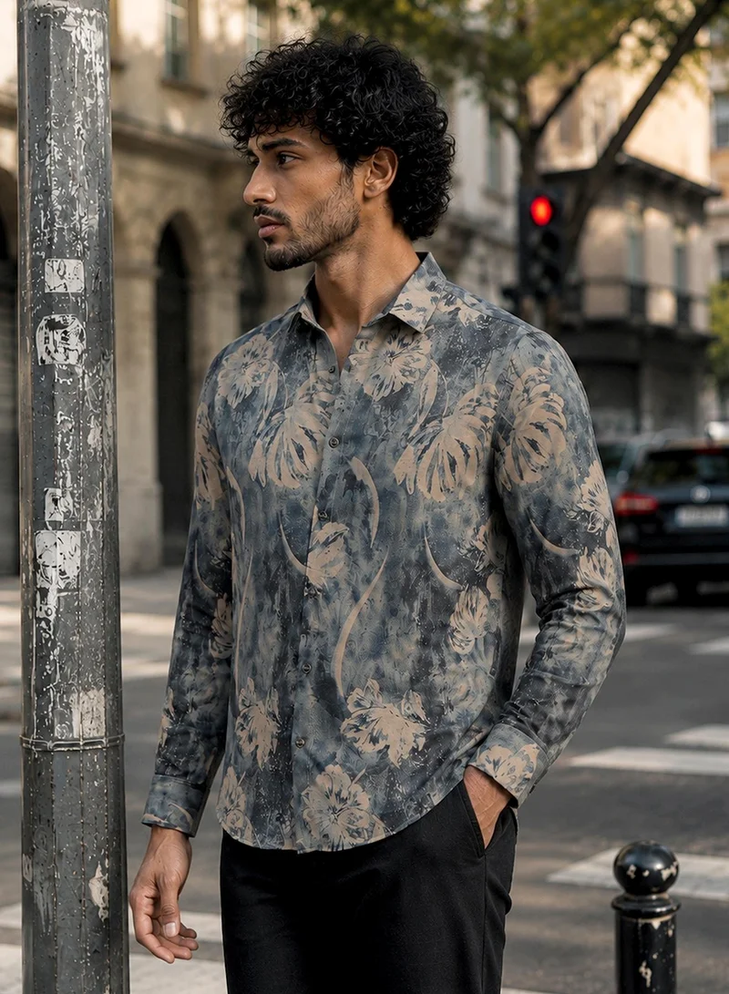 CAHOOT Men's Multi Floral Regular Shirt For Casual Wear | Collared Neck | Long Sleeve | Button Closure | Polyester Shirt Crafted With Comfort Fit For Everyday Wear (125801)