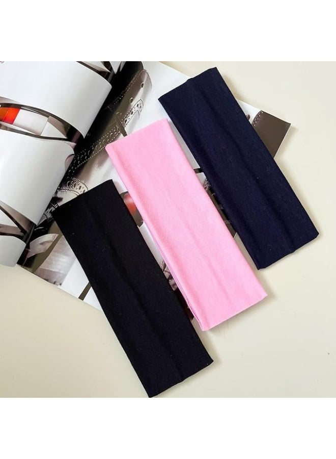 2pcs Cotton Headbands for Women & Men – Soft Stretchy Hair Bands for Sports, Yoga, Running – Pink/Black - Image 2